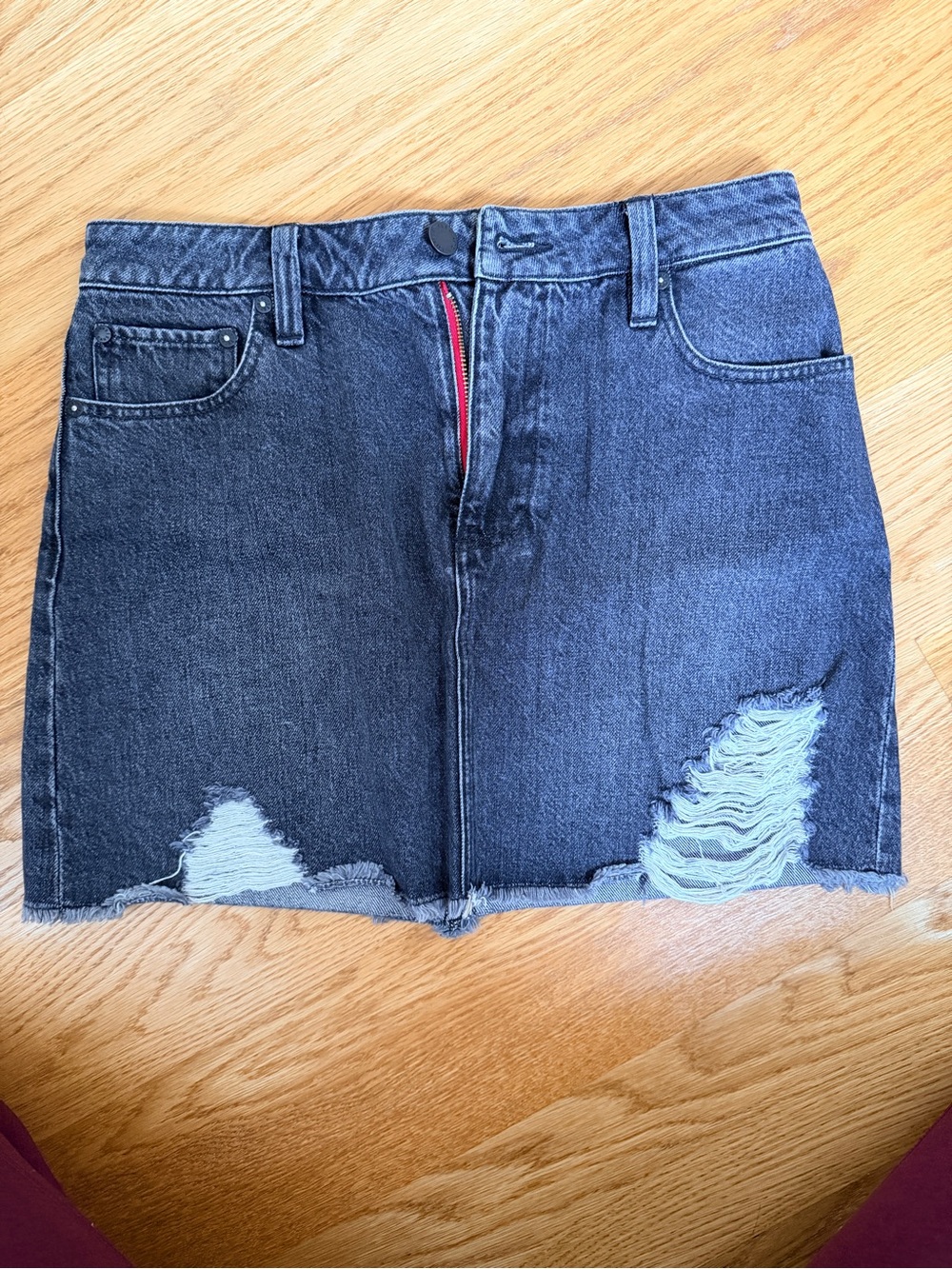 Alice + Olivia Black Distressed Denim Mini Skirt